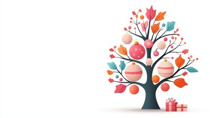 Fototapeta premium A whimsical Christmas tree, hand-drawn style, vibrant colors, isolated on white background ,clean background