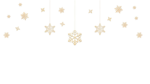 ひのきの木目柄のオーナメントがぶら下がる雪の結晶のフレーム