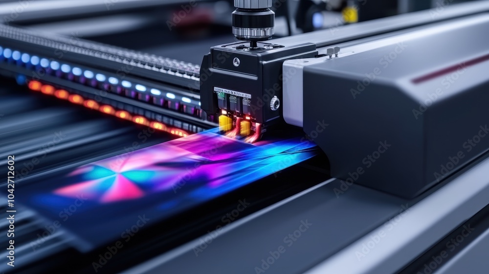 Poster exploring the high-tech production floor of a leading digital printing company with advanced machine