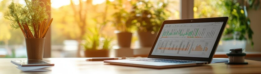 Obraz premium Entrepreneur editing financial model variables on a laptop, focus on growth projections, clean home office