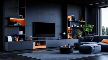 Sleek Modern Living Room Design Featuring a TV Cabinet and Contemporary Accents for a Stylish Home Vibe