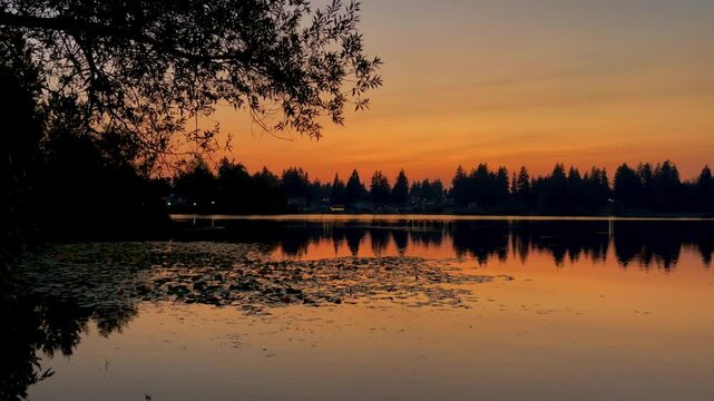Orange sunset at the Silver lake with reflaction