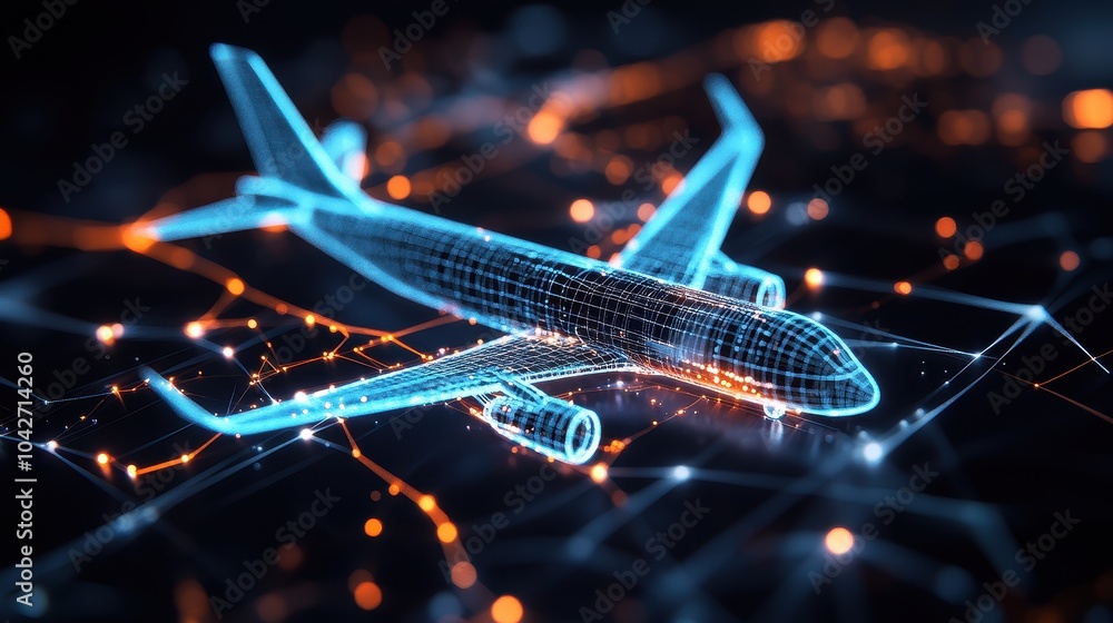 Aufkleber exploring the future of aviation blue digital airplane data created with generative ai technology