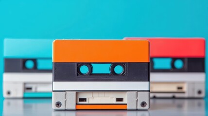 Obraz premium History of Gen X through visual metaphors cassette tapes morphing into cloud storage, XERS trends, history reimagined