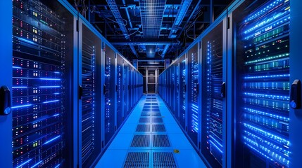 Fototapeta premium Digital Data Center Network Diagram with Futuristic Magazine Cover Style