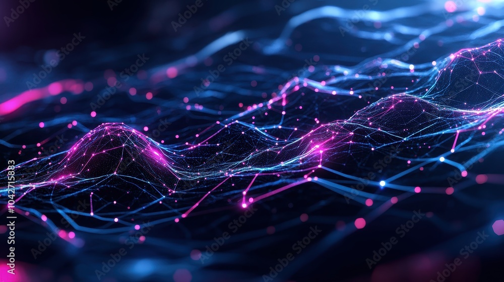 Poster perspective grid abstract retro background created with dynamic flowing lights and vivid colors
