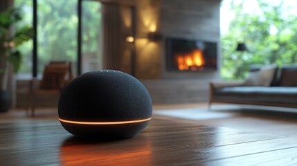 3D mockup of a plain smart speaker in minimalist design.