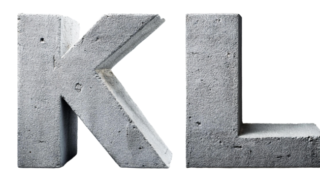 K-L Alphabet made of concrete masonry cement letters K L isolated on white background industrial typography