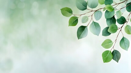 Obraz premium Elegant watercolor depiction of lush green leaves and delicate branches creating a soft natural and serene background with a beautiful color palette and design