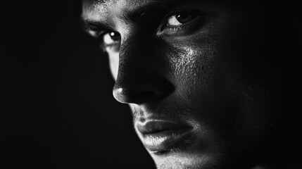 Striking Black and White Portrait of a Strong Man