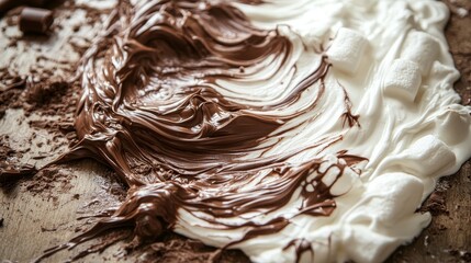 A creamy swirl of chocolate and whipped cream with marshmallows, perfect for desserts.