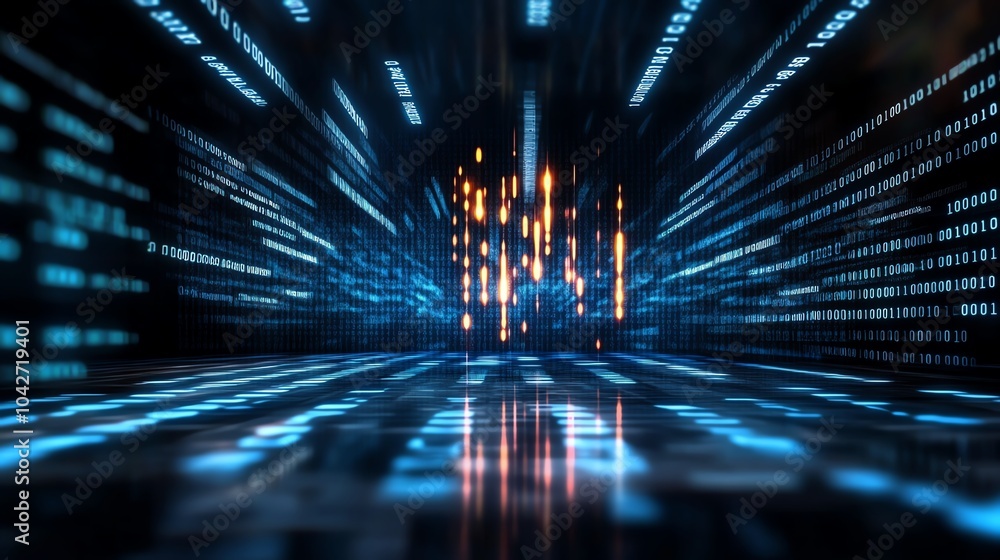 Poster abstract digital background with glowing lines and vibrant lights in motion.