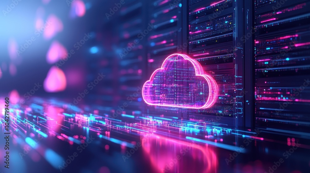 Poster exploring the future of data center server room storage systems within generic cloud environments