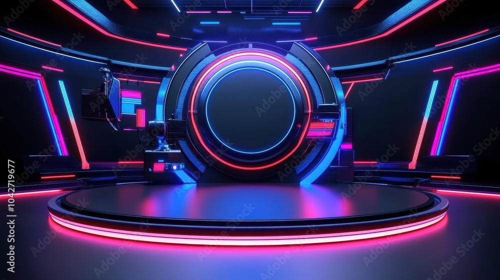 Aufkleber modern news studio background dynamic visuals for broadcast and media production in a high-tech envi