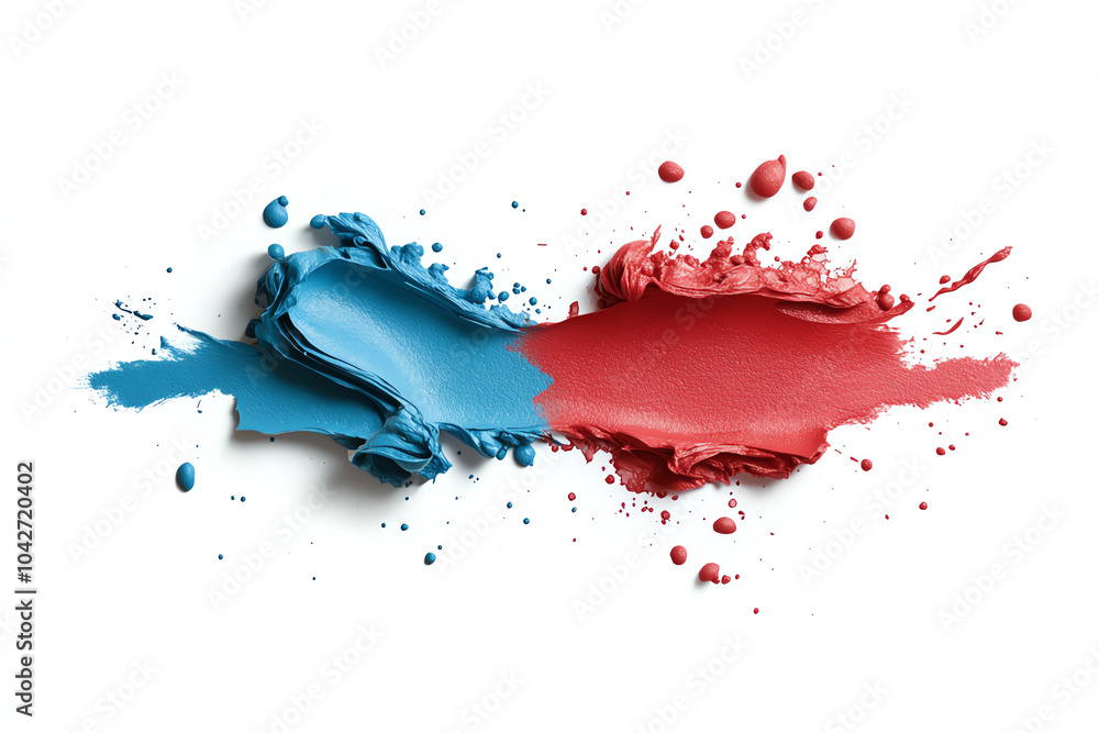 Poster dynamic contrast the artistic collision of blue and red paint splashes representing creative express