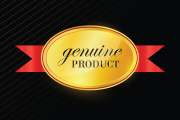 genuine product realistic golden vector design with red ribbon.
