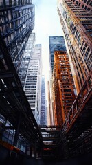 Fototapeta premium Exploring the Majestic Heights of Urban Architecture Through Vertical Perspectives in Cityscapes