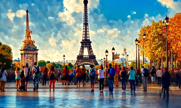 Eiffel Tower and Tourists
