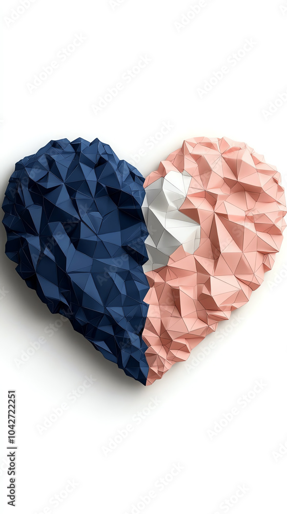 Poster abstract heart design representing duality with geometric shapes and color contrast