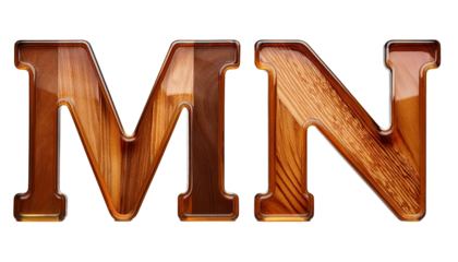 M-N Wooden texture alphabet made of transparent glass letters M N isolated on white background elegant typography