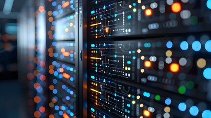 Intricate 3D Digital Data Center Network Diagram with Futuristic Circuit Patterns