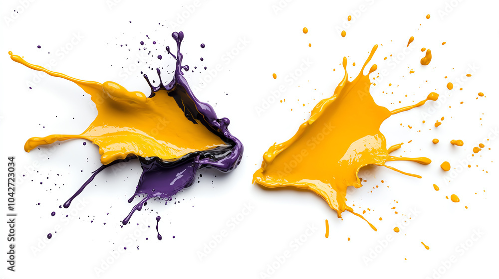 Poster dynamic splash of color a vivid display of purple and yellow paint in motion