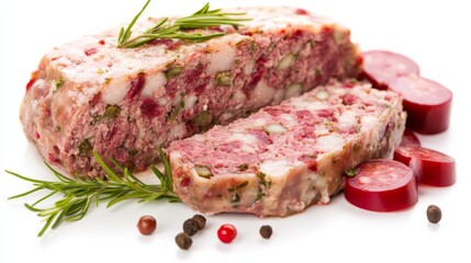 Fototapeta premium Delicious Meatloaf on White Background with Fresh Herbs