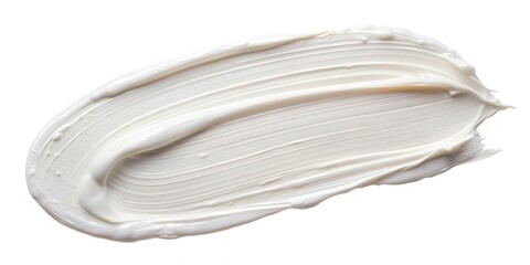 High angle view of white cosmetic cream or acrylic paint smudge isolated on white background