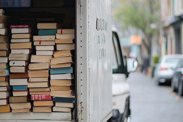 Truck distributing books to a library or bookstore
