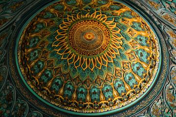 Obraz premium Mosque dome adorned with intricate patterns and geometric designs, highlighting Islamic architectural beauty