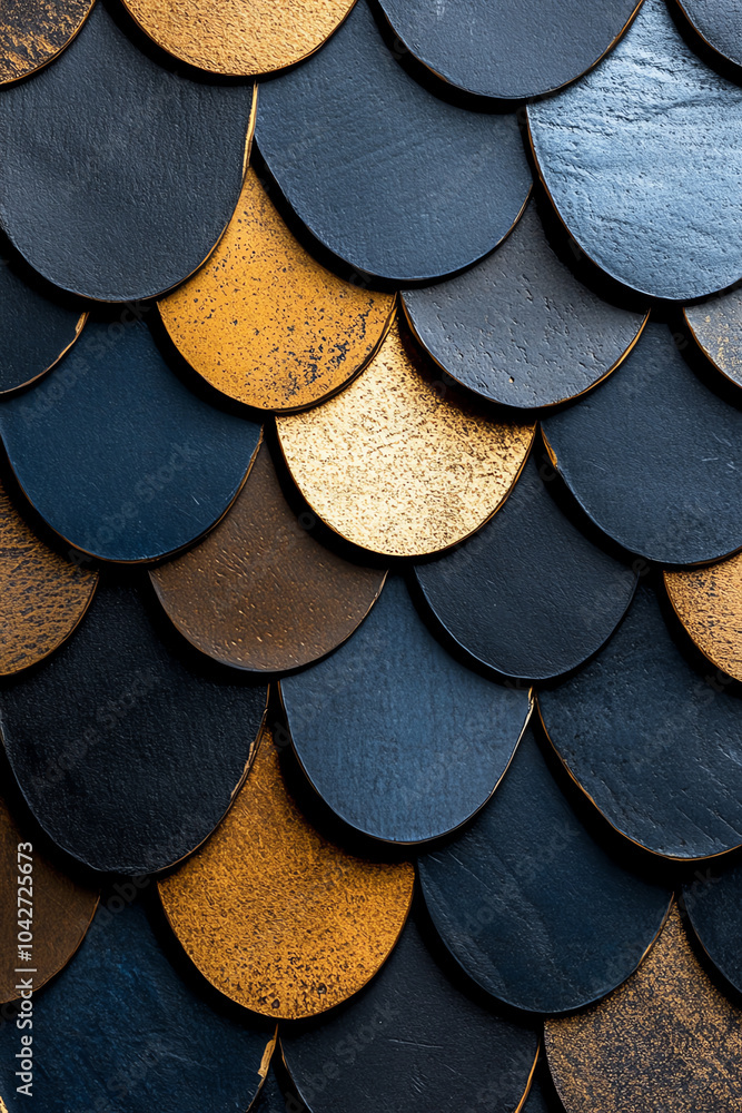 Poster textured elegance a close-up of interlocking scales in rich blues and golds creating a striking visu