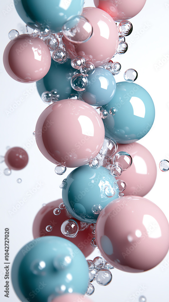 Poster a mesmerizing dance of colorful spheres and bubbles creating an ethereal visual experience