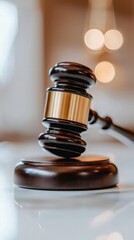 The Symbol of Justice A Close-Up of a Gavel on a Polished Surface