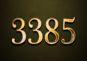 Old gold effect of 3385 number with 3D glossy style Mockup.