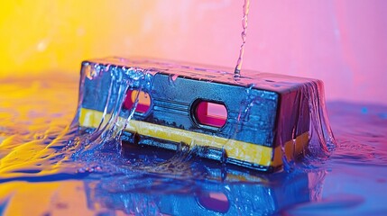 Fototapeta premium Creative colorful retro concept of melting cassette tape