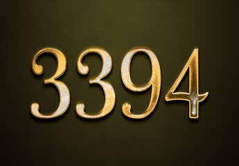 Old gold effect of 3394 number with 3D glossy style Mockup.