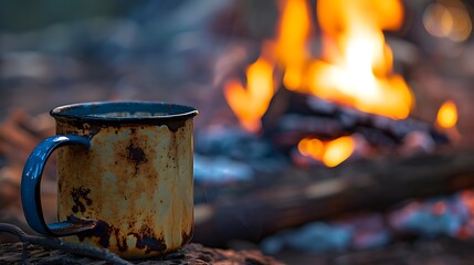 An old espresso mug over a bonfire nice fireplace backing sound in the evening