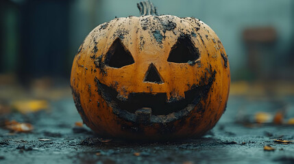 Spooky Carved Pumpkin with a Glowing Face Illustration