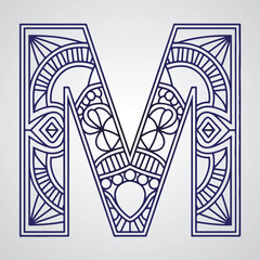 Letter M with floral ornament in doodle style