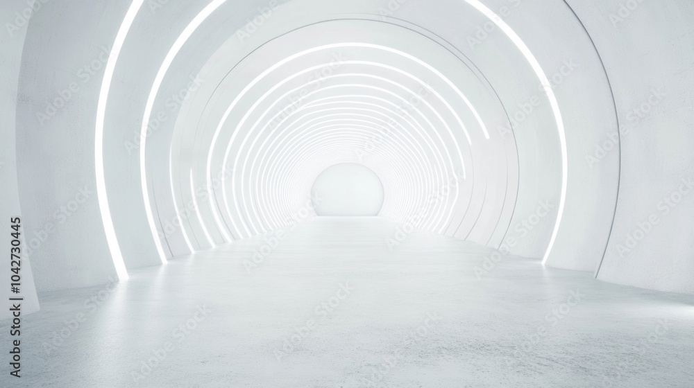 Poster a bright, spacious corridor features smooth circular lines and illuminated edges, creating a serene 