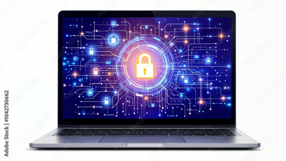Poster unlocking the future: a digital lock symbolizing cybersecurity in our tech-savvy world of constant c