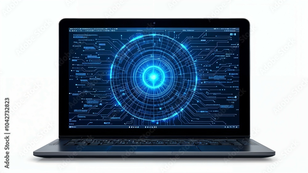 Poster exploring the depths of technology: a visually captivating digital interface with a fascinating blue