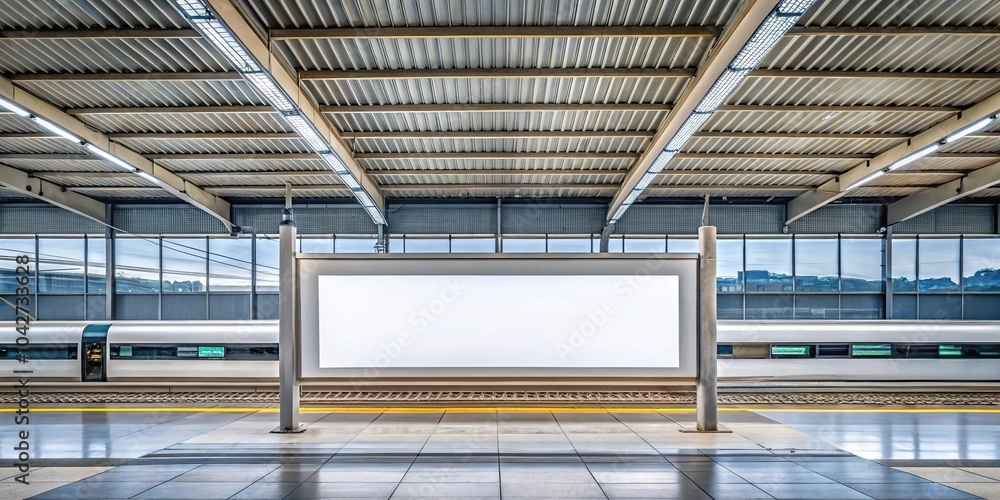 Poster high speed rail background blank billboard mock up on railway platform symmetrical
