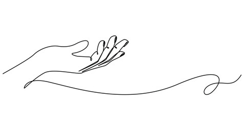 one continuous line drawing of open hand.one line drawing of open palm gesture.single line vector illustration.isolated white background