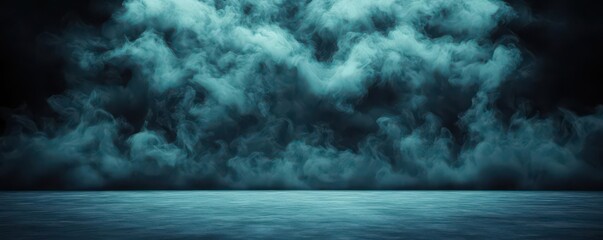 Fototapeta premium A dramatic scene featuring dense, misty fog swirling over a flat surface, creating an atmospheric depth that invokes a sense of mystery and tranquility.