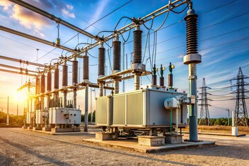 High voltage power transformer substation with leading lines