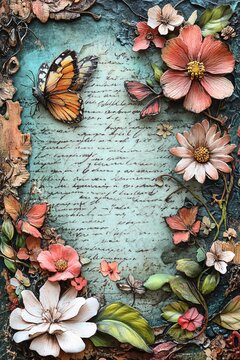 A beautiful fusion of nature and art delicate flowers butterflies and elegant script create a captivating visual experience