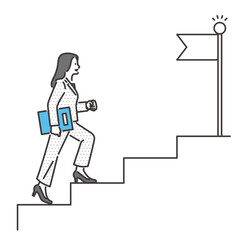 ステップアップするビジネスウーマンとビジネスのイラスト　ベクター素材