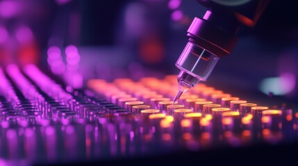 An extreme close-up of a DNA editing tool manipulating genetic sequences in a biotechnology laboratory, Genetic engineering style, photo of