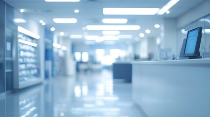 Blurred medical store background, white defocused business interior